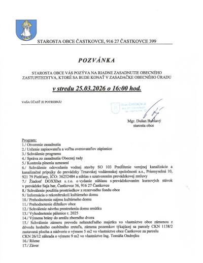 Pozvánka na&nbsp;OZ 25.03.2026