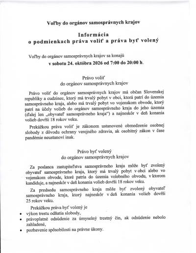 Informácia o podmienkach práva voliť a práva byť volený