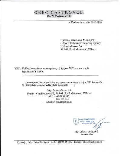 Menovanie zapisovateľa MVK